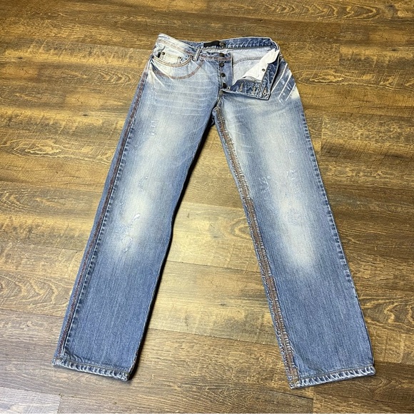 Just Cavalli Embroidered Jeans Straight Leg Contrast Stitch Size 34 Italy 48 - Picture 2 of 16